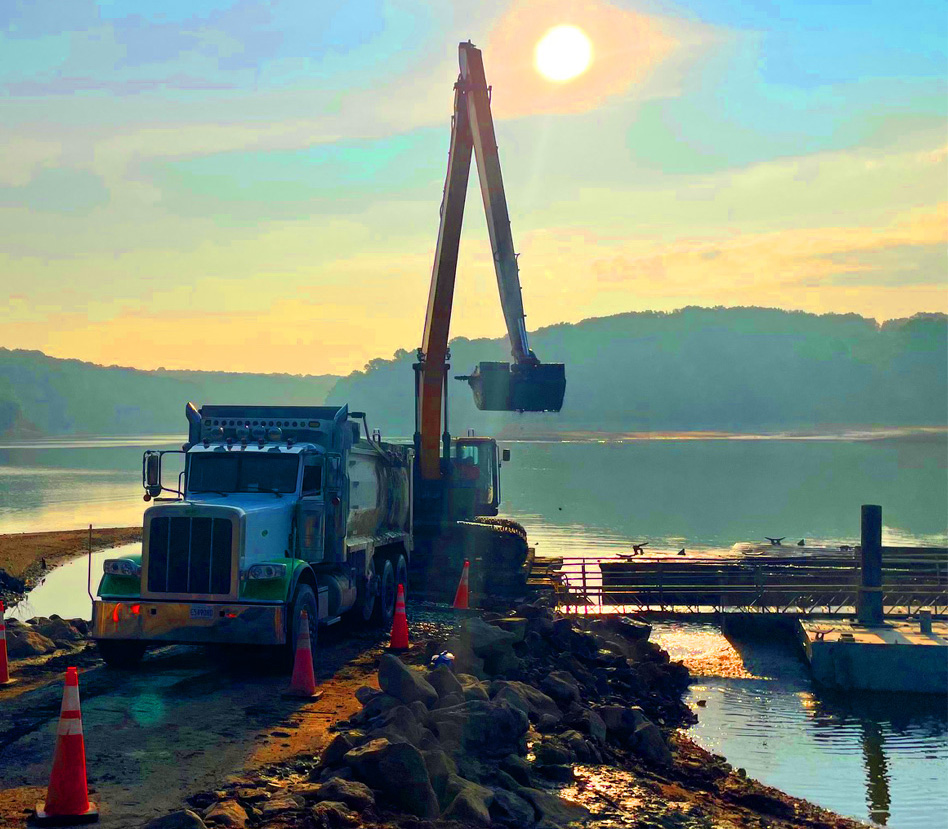 Triton dredging at sunrise